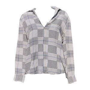 Women's Black & White Plaid Checkered Blouse, M